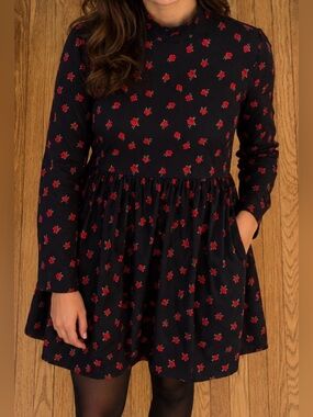Justify Black Rose Floral Print Mock Neck Dress Size Large